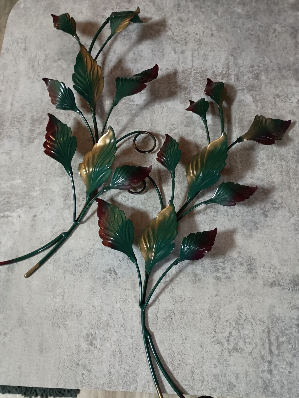 Home Interiors Decorative Metal Wall Branch Pair in Green and Gold And Burgundy